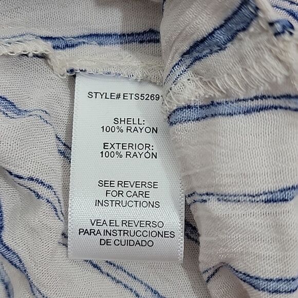 En Cream Mock Wrap Cami Tank Top Small In Off White And Blue Stripped Pattern - Picture 5 of 7